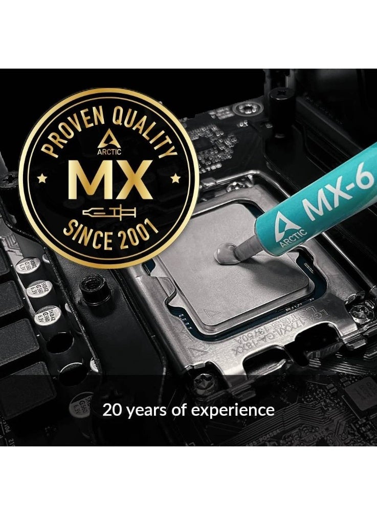 Arctic معجون حراري ARCTIC MX-6 (8g) للأداء الأمثل لوحدة المعالجة المركزية، وحدات التحكم، بطاقات الرسوميات، أجهزة الكمبيوتر المحمولة، موصلية حرارية عالية جداً، متانة طويلة، غير موصل، غير سعة | ACTCP00081A - Image 5